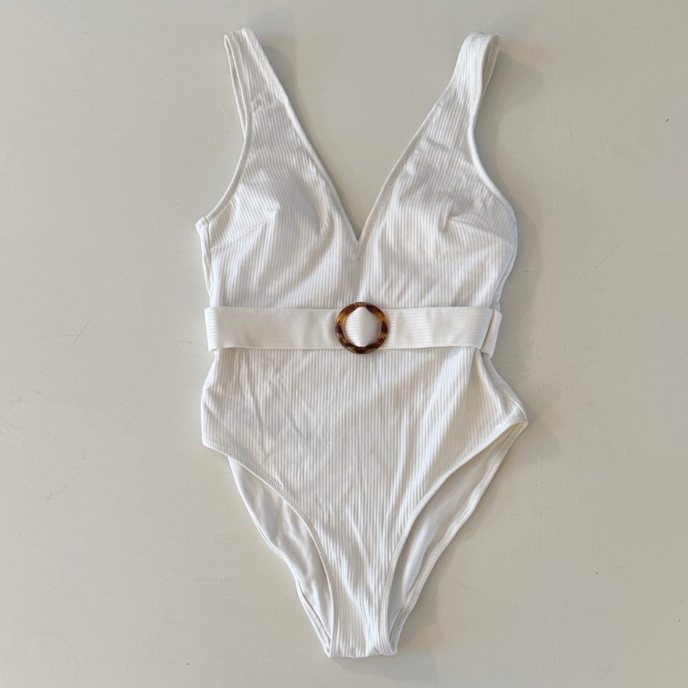 White Ribbed Women’s One Piece Swimsuit